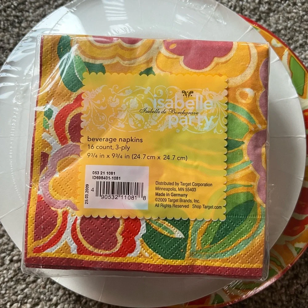 Floral Paper Plate and Napkin Set - Vibrant Red, Pink, and Yellow. Brand New